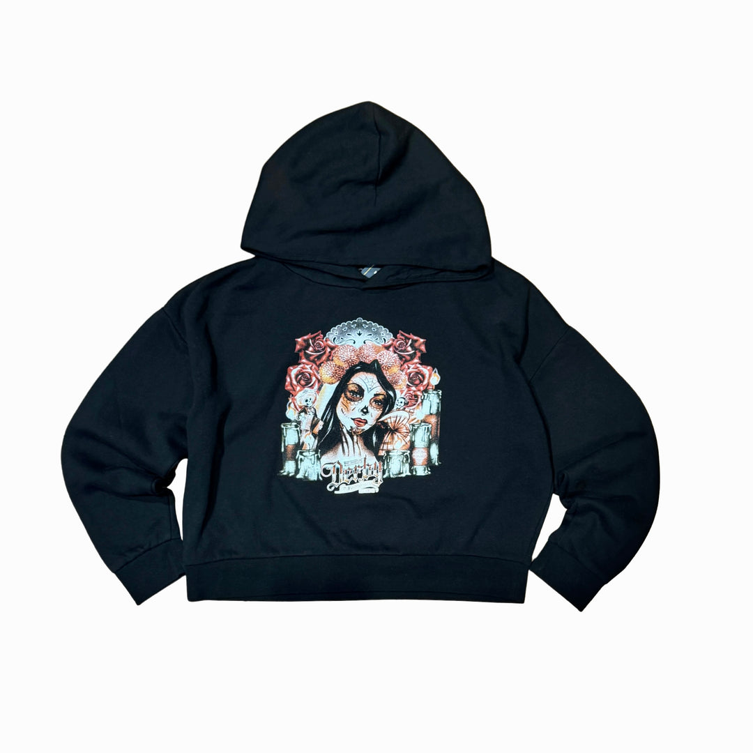 Dia De Los Muertos Crop Women Hoodie Black