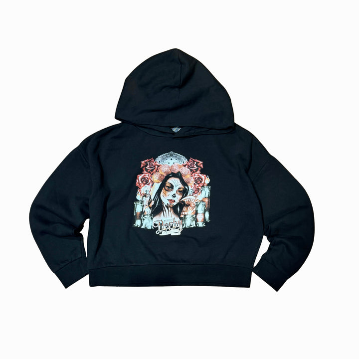 Dia De Los Muertos Crop Women Hoodie Black