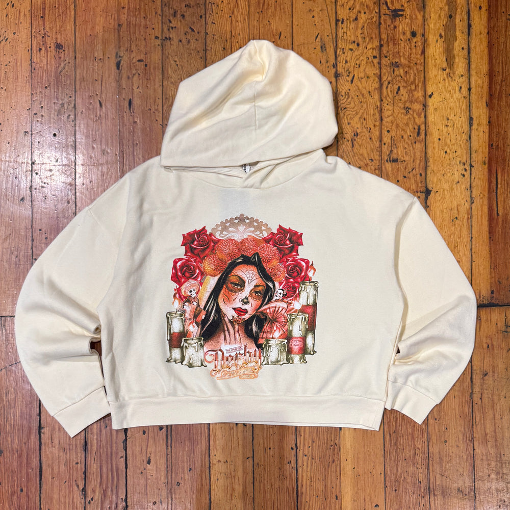 Dia De Los Muertos Crop Women Hoodie Bone