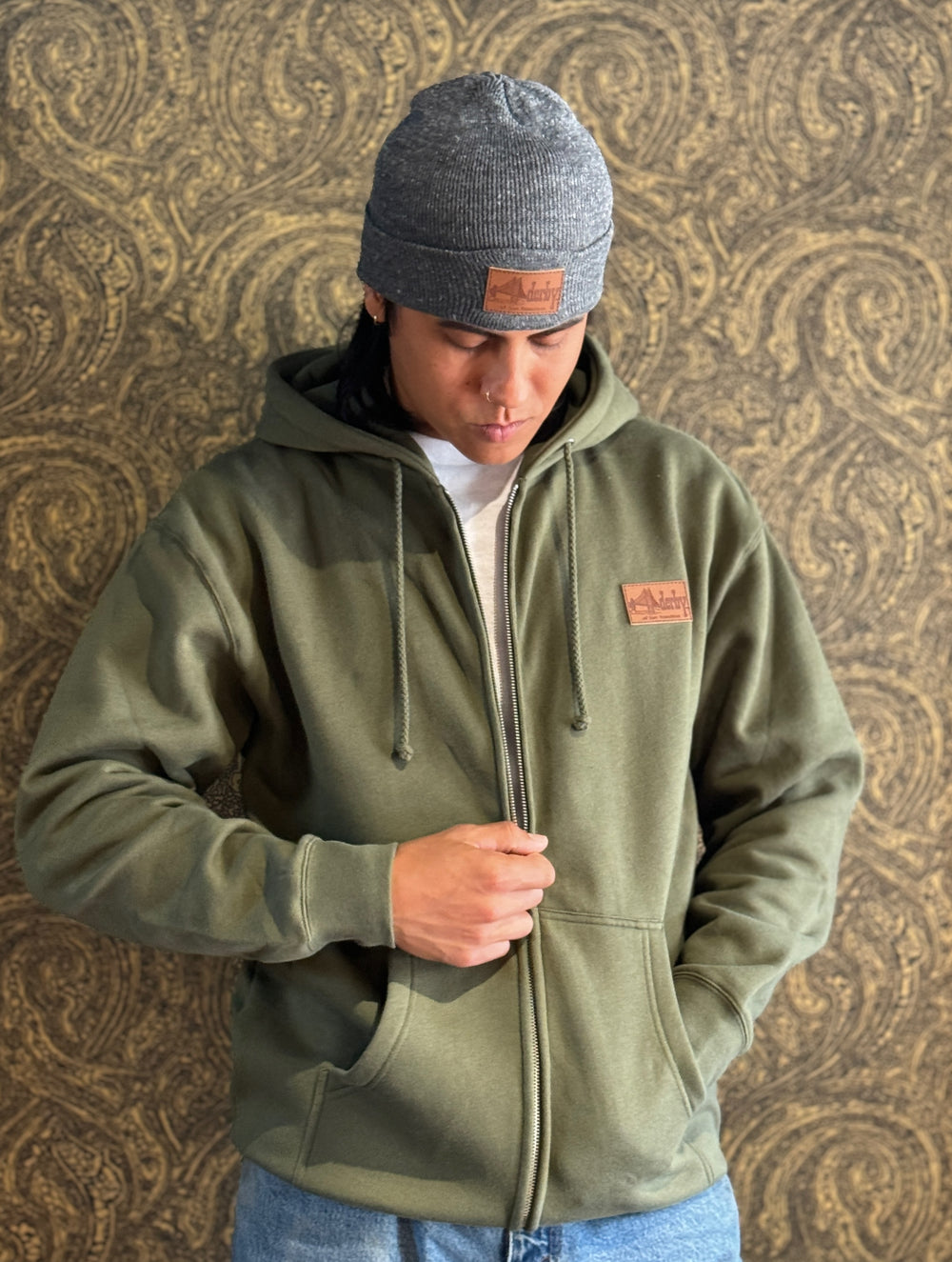 Zip-Up Army Green Hoodie